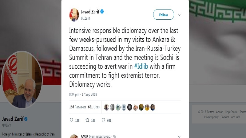 Iranpress: Iran says responsible diplomacy may avert war in Idlib 