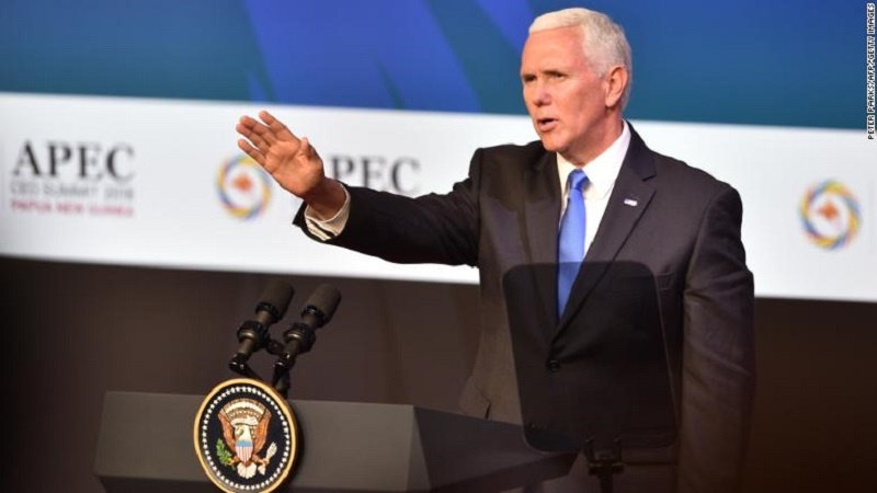 <em>US Vice President Mike Pence waves after delivering his keynote speech at the APEC summit in Port Moresby</em>