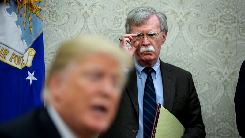John Bolton attends a meeting with President Trump and the Chilean president in the Oval Office on Sept. 28, 2018