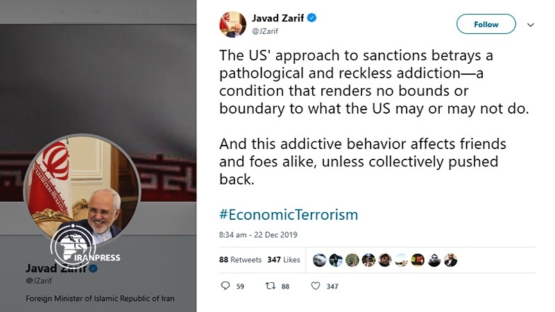 Iranpress: ظريف يؤكد على إجراء جماعي لمواجهة الحظر الأميركي