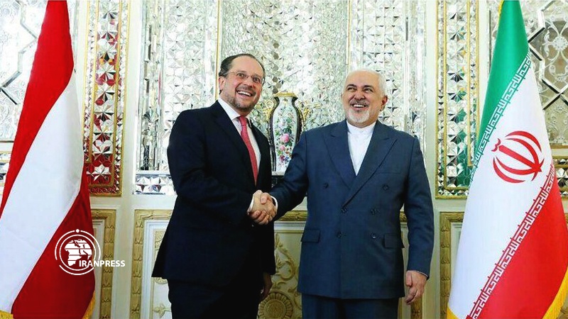 Iranian Foreign Minister Mohammad Javad Zarif (R) and Austrian Foreign Minister Alexander Schallenberg (L)