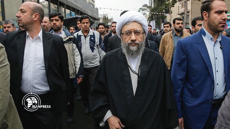 The Head of Iranian Expediency Discernment Council of the System Ayatollah Sadeq Amoli-Larijani (2nd R)