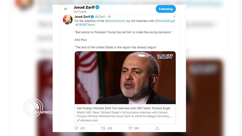 Iranpress: End of the United States in the region begins: Zarif Says