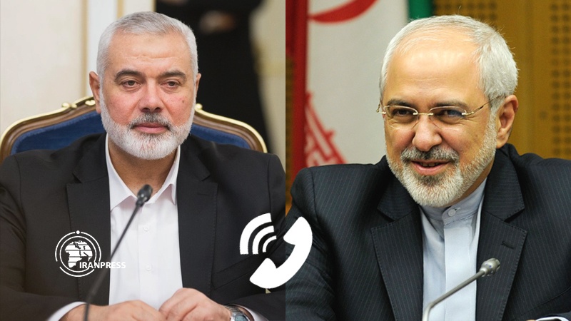 The Head of the Political Bureau of the Palestinian Islamic Resistance Movement (Hamas) (L) and Iranian Foreign Minister (R)