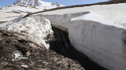 Boz-e-Sina mountain, Dalanpar tourist destination in middle of a snow tunnel