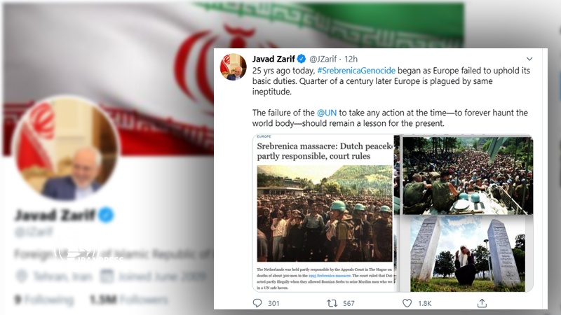 Iranpress: ظريف: الإبادة الجماعية في سربرنيتشا تبيّن فشل أوروبا في تنفيذ مهامها الأساسية