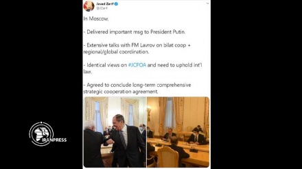 Zarif tweets about achievements of his visit to Russia