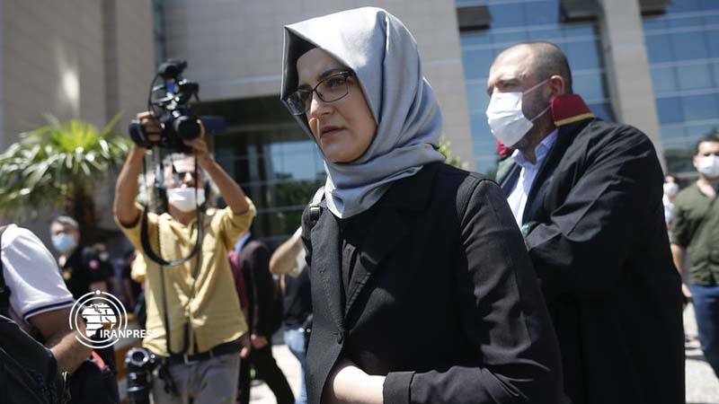 Hatice Cengiz, who was engaged to slain Saudi journalist Jamal Kashoggi, leaves a court in Istanbul on Friday. Two former aides to Saudi Crown Prince Mohammed bin Salman and 18 other Saudi nationals are on trial in absentia over the 2018 killing of the&nb