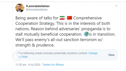 Enemies want Iran-China cooperation to cut-off: Amir-Abdollahian