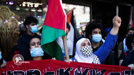 Protesters march New York City, chanting Death to America and Death to Israel