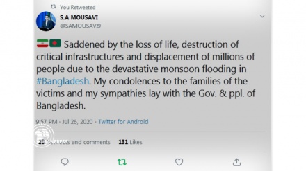 Iran's Mousavi expresses condolences to the flood-stricken people of Bangladesh