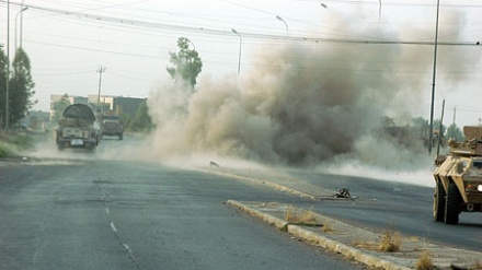 A roadside bomb hits US military convoy in Iraq
