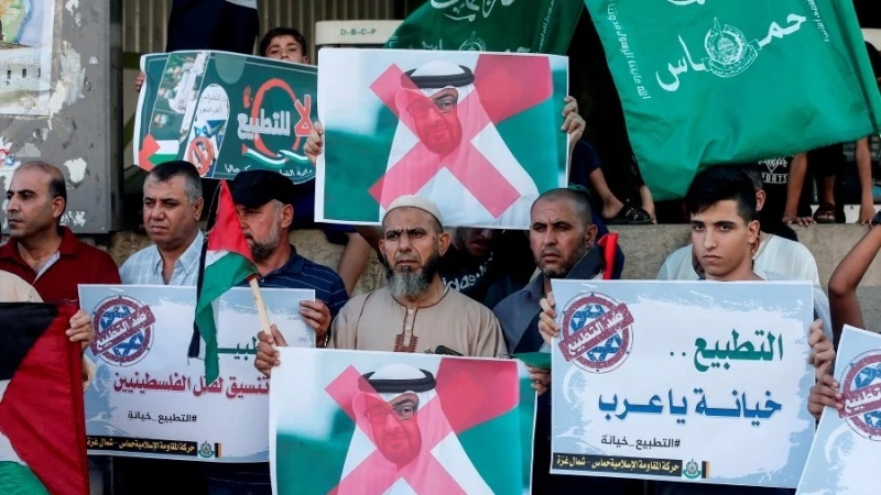 Palestinians condemned Israel-UAE deal during a rally in the refugee camp of Jabalia.  PHOTO: By AFP