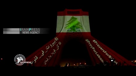 Azadi tower lit up as a sign of solidarity between Iran and Lebanon