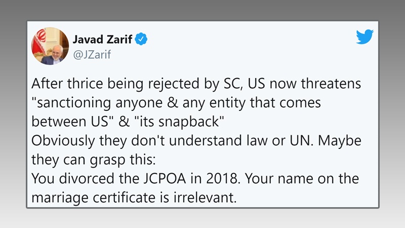 Iranpress: You divorced JCPOA in 2018, Zarif tells US envoy to UN