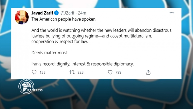 Iranpress: ظريف: العالم يراقب القادة الأميركيين الجدد