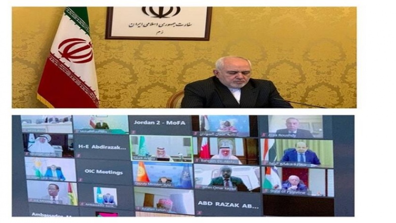 Iranpress: ظريف يدعو الى اطلاق حملة مؤسساتية قانونية وسياسية ضد الكيان الصهيوني