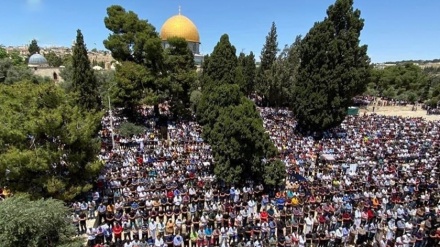 حضور هزاران نمازگزاران فلسطینی در مسجدالاقصی