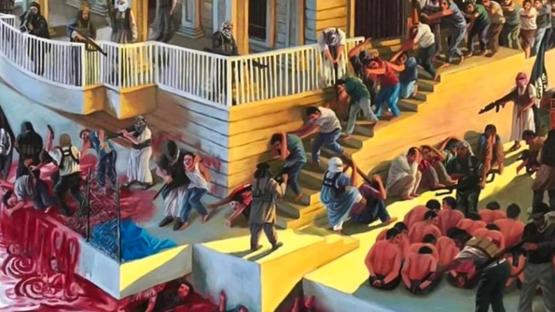 Iranpress: لوحة عظيمة عن مجزرة سبايكر بريشة الرسام العراقي