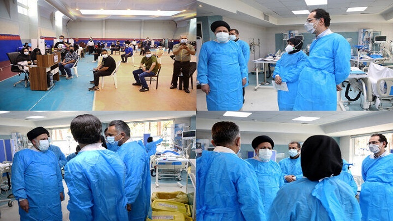 Iranpress: رئيس الجمهورية يتفقد مركزا للتطعيم في مستشفى الامام الخميني (ره) بطهران