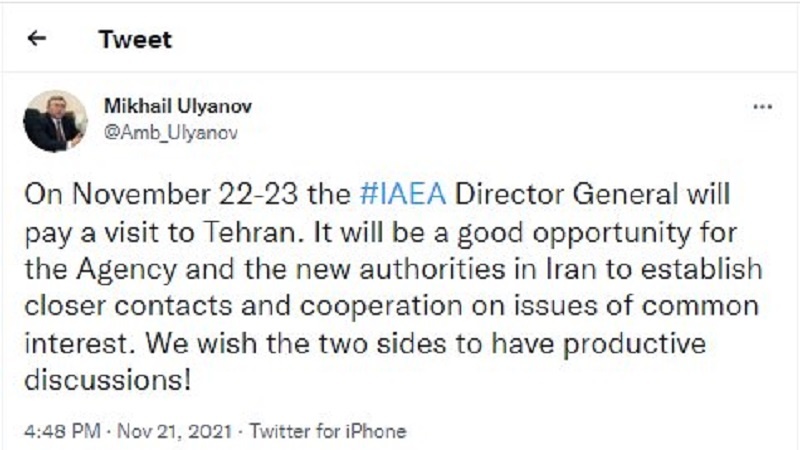 واکنش اولیانوف به سفر گروسی به تهران