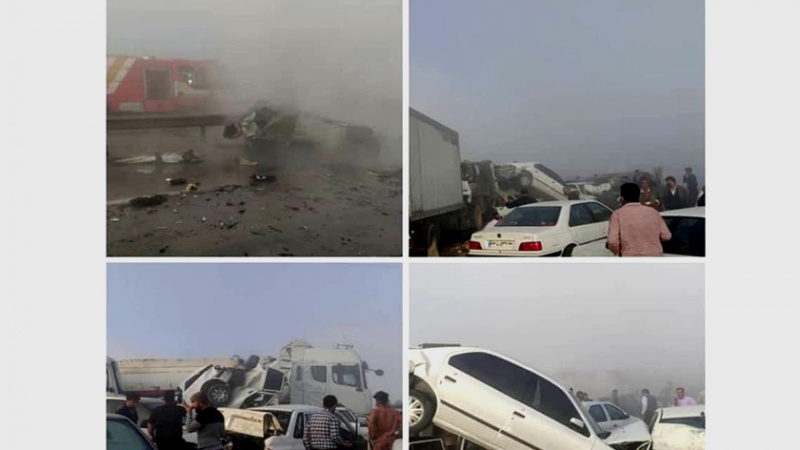 Iranpress: عشرات القتلى والجرحى في حادث تصادم متسلسل جنوب غربي إيران