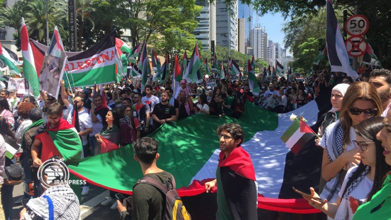 Iranpress: تجمع لداعمي فلسطين في البرازيل للتضامن مع أهالي غزة + فيديو