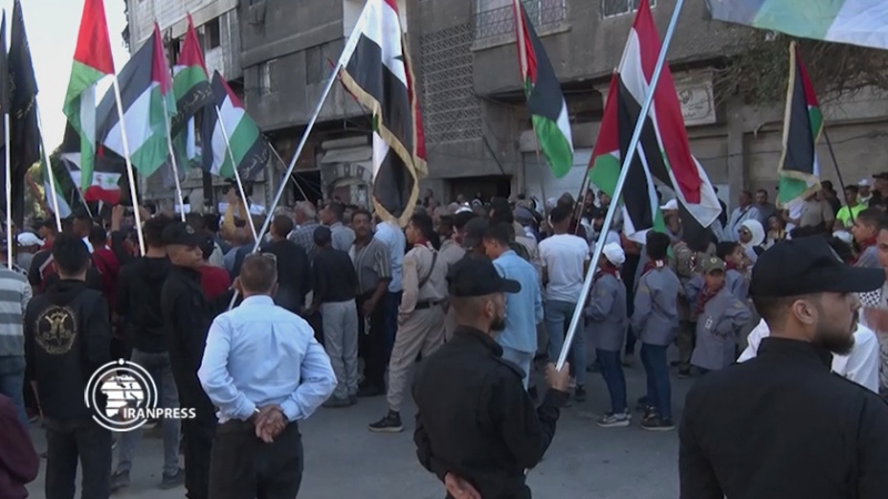 Iranpress: وقفة شعبية في التضامن مع أهالي غزة في دمشق + فيديو