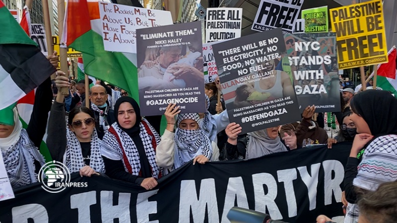 Iranpress: بالصور.. وقفة لمؤيدي فلسطين في نيويورك