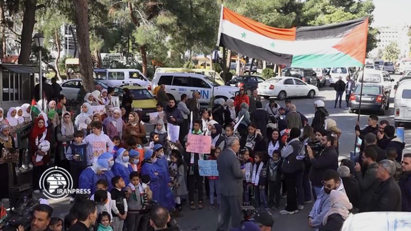 Iranpress: وقفة تضامنية أمام مقر اليونيسف في دمشق دعما لأطفال غزة + فيديو 